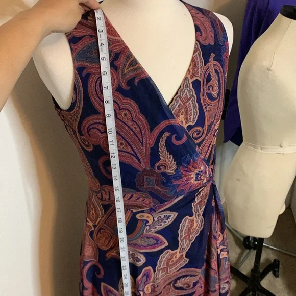 Ronni Nicole Blue & Pink Paisley Dress sleeveless size 6 PTP 18” length 47” NWT - Picture 8 of 14